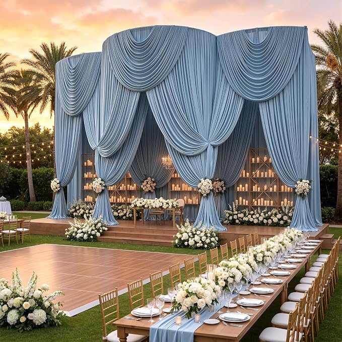 10ftx40ft Dusty Blue Ceiling Curtain for Wedding Parties – 2 Panels Wrinkle-Free 40 FT Long Tent Draping Curtains for Wedding, Birthday & Theme Parties, 40ft Height with Rod Pocket