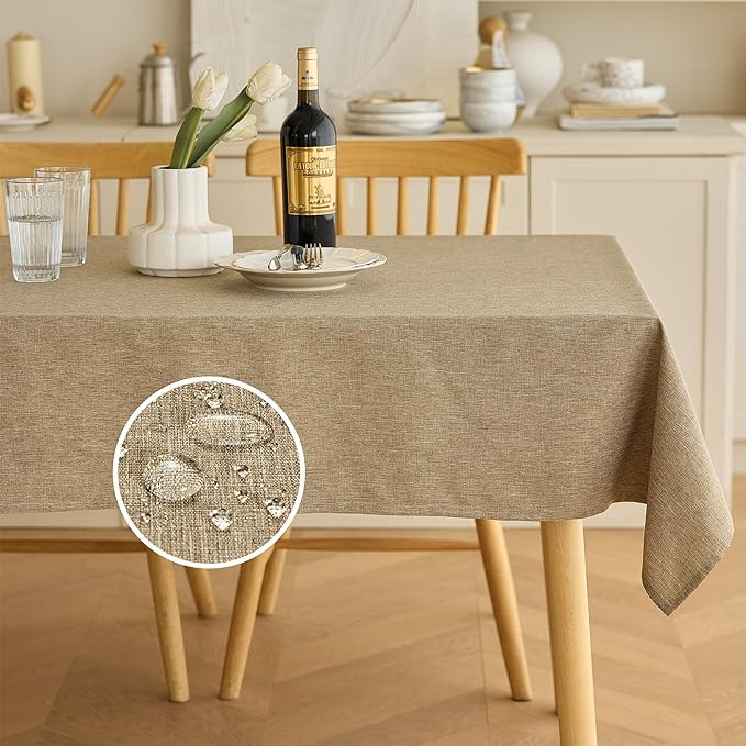 Decorelia Faux Linen Waterproof Tablecloth,Natural,104" x 60" (Rectangular)