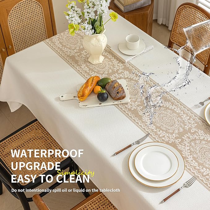 Linen Tablecloths for Rectangle Tables,Fabric Tablecloth Advanced Waterproofing Technology for Dinningroom,Farmhouse