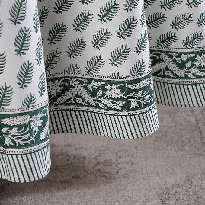 Ridhi Round Tablecloth Hand Block Print 100% Cotton Reusable Emerald Green 110 Inch Table Cover Decorative Everyday Use for Dining, Home, Party, Wedding, Farmhouse, Party Gift for Spring, Mother's Day