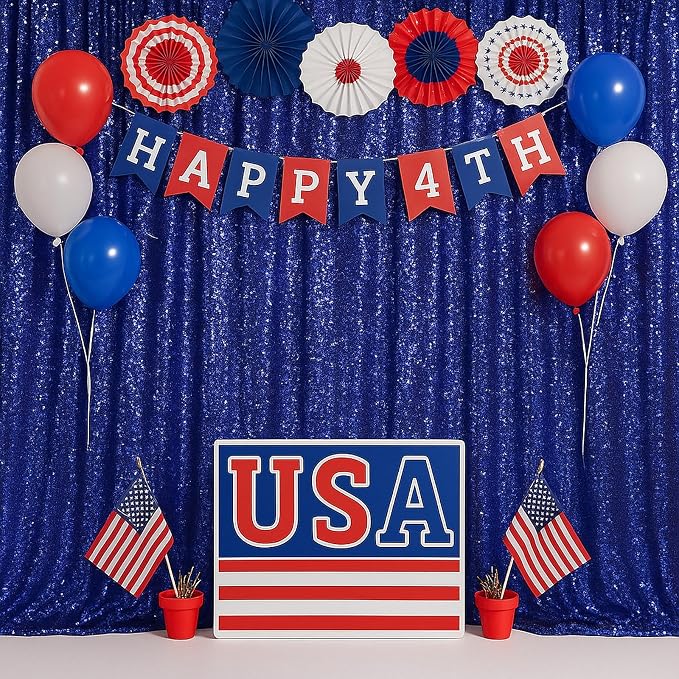 PartyDelight Navy Blue Sequin Backdrop Curtains 6x8ft | 3mm stitched sequin curtain with 4 inch rod pocket for 6x8ft photo booth wall ceremony backdrop party wall and stage display
