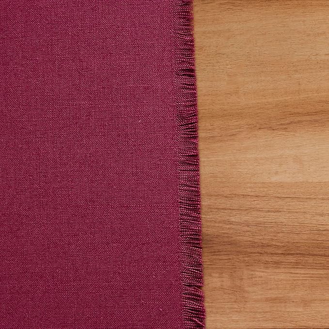 Solino Home Linen Beet Table Runner 72 Inches Long - Fringe, 100% Pure Linen Dining Table Runner 14 x 72 Inch for Mothers Day
