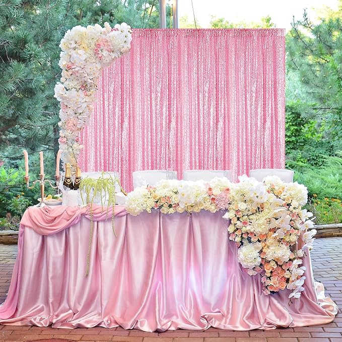 Sugargirl Matte Pink Sequin Backdrop Curtain 4 Panels 2FTx8FT Glitter Pink Background Drapes Sparkle Photography Backdrop for Party Wedding Birthday Wall Decoration