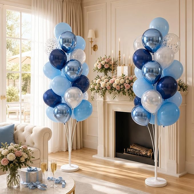 Hiins Balloon Column Kit Set of 2 With Balloons Included - with Base, and Pole,Balloon Tower Backdrop Decoration for Wedding, Baby Shower, Birthday Party, or Bachelorette Parties (Pearl Blue)