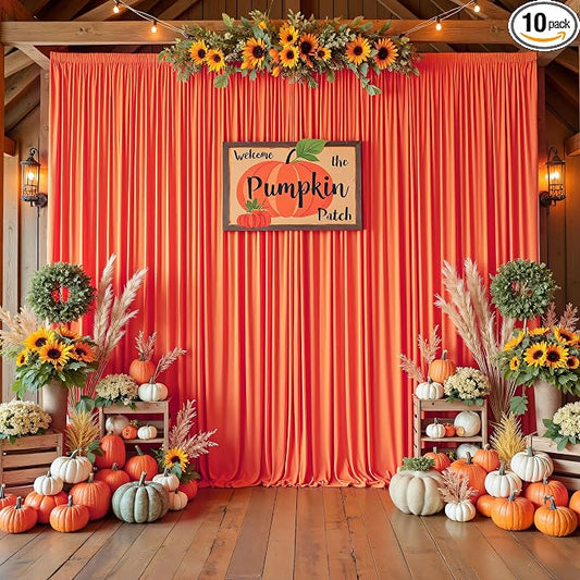 50ftx10ft Wrinkle Free Orange Backdrop Curtains for Parties, Silky Polyester Photo Backdrop Drapes 10 Panels 5x10ft Back Drop Cloth for Wedding Birthday Baby Shower Photography Background
