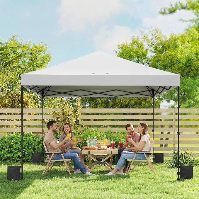 Outsunny 10 x 10 ft Pop Up Canopy Tent with One Push Setup, Easy Setup Outdoor Portable Instant Canopy Shelter with Wheeled Carry Bag, Sandbags, Adjustable Height for Parties, Events, White