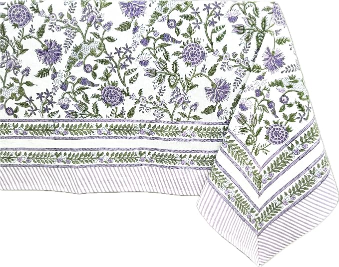 ATOSII Mahoka 100% Cotton Rectangle Fall Tablecloth, Handblock Floral Linen Table Cloth for Kitchen Dining Table I Parties Wedding Christmas Thanksgiving I Fall Home Decor 60 X 108 Inches I 8 Seater