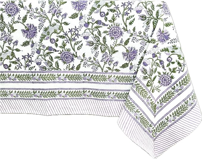 ATOSII Mahoka 100% Cotton Rectangle Fall Tablecloth, Handblock Floral Linen Table Cloth for Kitchen Dining Table I Parties Wedding Outdoors Holidays I Fall Home Decor 60 X 90 Inches I 6 Seater