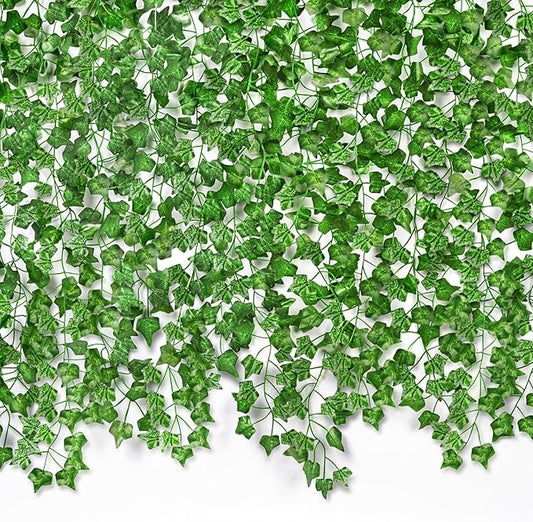 CQURE 144 Pack 1008Ft Artificial Ivy Fake Vines,Ivy Garland Greenery Garland Fake Hanging Plants Vines Aesthetic Green Leaves for Bedroom Wedding Party Garden Wall Room Decor