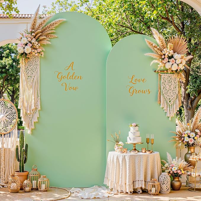 7.2FT 6FT Arch Backdrop Cover for Party, Set of 2 Stretchy Spandex Fitted Arch Stand Cover for Baby Shower, Birthday Wedding Decor, Chiara Backdrop Cover with Double-Sided Design(Beige, Green)