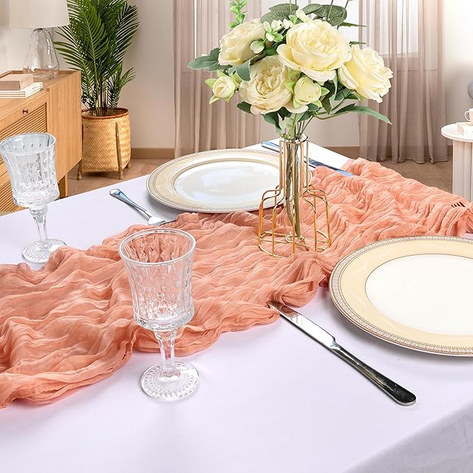 6 Pack 10FT Peach Cheesecloth Table Runner 120 Inch Long Gauze Rustic Boho Spring Cheese Cloth Table Runner Sheer Fabric Decorations for Holiday Party Wedding Banquet Bridal Baby Shower Décor