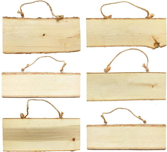 6-Pack Wood Signs Basswood Rectangle Plaque Wooden Slice for Crafts Burning Carving (4x10x0.42 in)