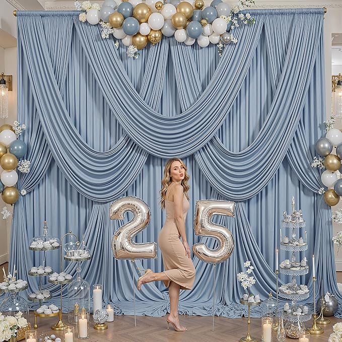 20ft x 12ft Dusty Blue Backdrop Curtains for Parties, Wrinkle Free 4 Panels Photo Backdrop Drapes Back Drop Cloth for Wedding Birthday Photography Background Decor