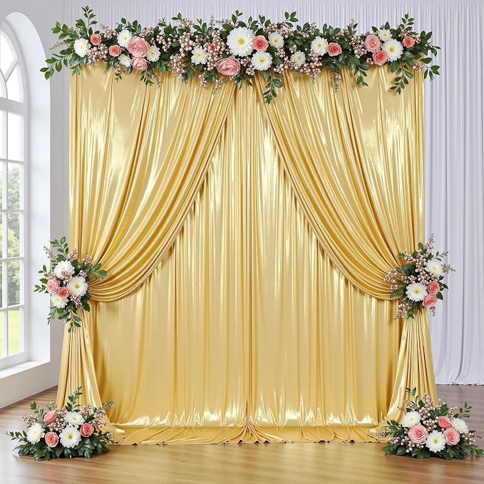 gogoparti 20x14FT Gold Sequin Backdrop Curtain - 4 Panels of 5x14FT Wrinkle-Free Reusable Glitter Drapes for Photography, Weddings, Birthdays & Parties
