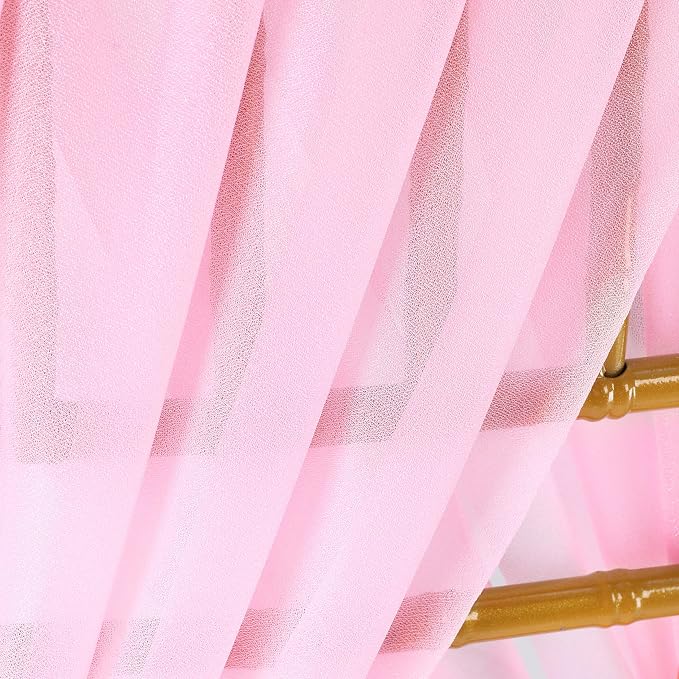 QueenDream Pink Chair Sashes Wedding Aisle Decorations: 24 Packs 8ft Long Draping Fabric Sheer Church Chair Cover Bulk for Party Banquet