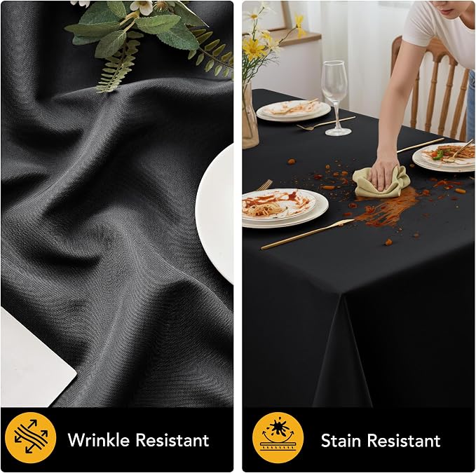 6-Pack Black Tablecloths for Rectangle Tables, 60 x 102 Inches, Stain-Resistant Polyester Fabric for 6 Foot Tables - Washable Table Covers for Weddings, Banquets, Birthday, Parties, Events