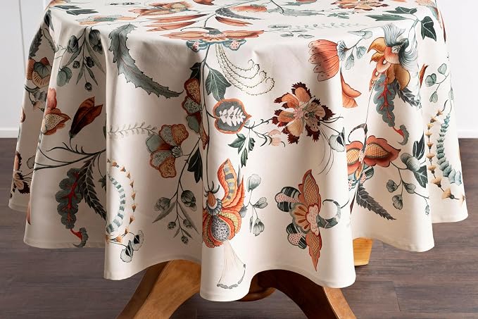 Maison d' Hermine Table Cloth Round Table 100% Cotton 63 Inches Fall Tablecloth Reusable Everyday Use for Thanksgiving Christmas Decorations Dining Farmhouse Party (Dalida)