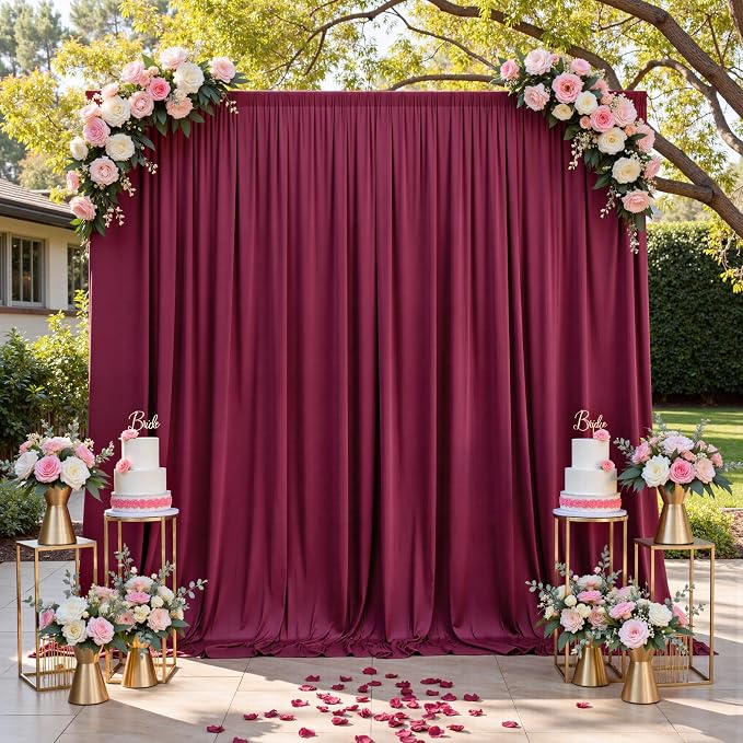 30ftx15ft Burgundy Backdrop Curtains for Parties, Wrinkle Free Polyester Burgundy Photo Backdrop Drapes 6 Panels 15 ft Long Back Drop Cloth for Wedding Birthday Photography Background Party