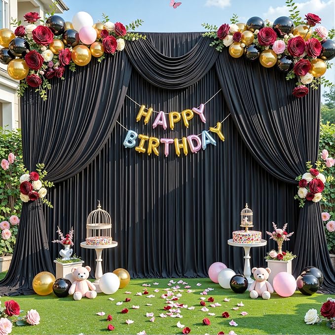 8 Panels Black Backdrop Curtain for Parties Wrinkle Free Black Photo Curtains Backdrop Drapes Fabric Decoration for Birthday Party Wedding 40ft(W) x 10ft(H)