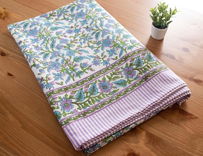 Block Print Table Cloth- 60x120 Inch Rectangle 100% Cotton Handmade Pre-Shrink, Washable for Spring, Kitchen & Dining Perfect for Patio, Indoor & Outdoor, Farmhouse