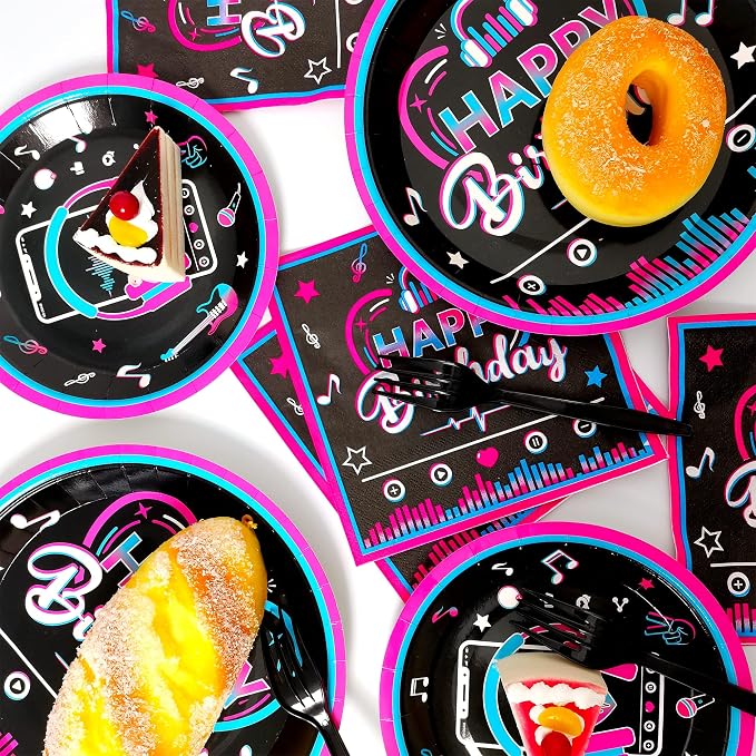 96 Pcs Music Party Supplies Tableware Set for Girls, Music Theme Birthday Party Plates Napkins Forks Packs Decorations for Birthday Baby Shower Celebration, 24 Guests