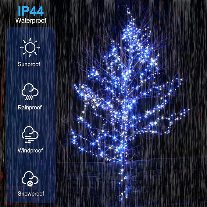 weillsnow 164 FT 500 LED Christmas Lights Outdoor, Waterproof Christmas Fairy Lights with Timer, Plug in Blue White LED String Lights with 8 Modes for Bedroom Wedding Party Xmas Decoration