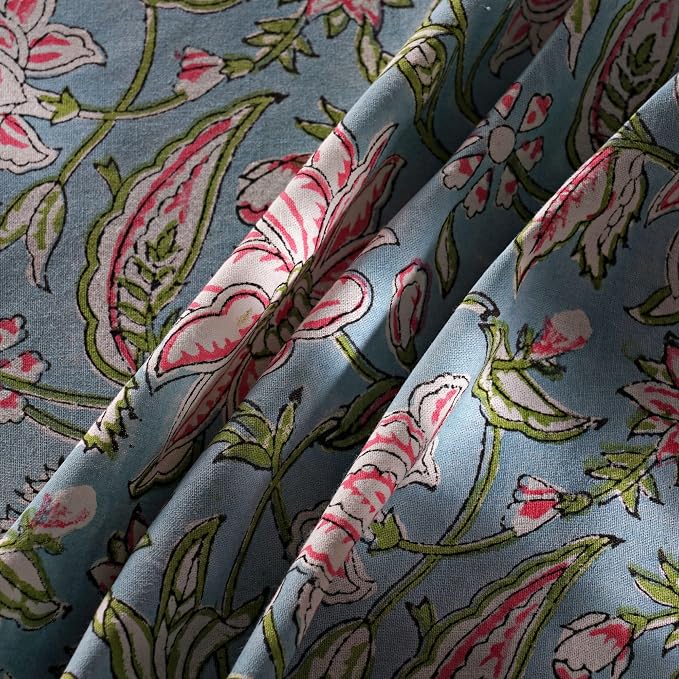 Ridhi Round Tablecloth Hand Block Print 100% Cotton Reusable Turquoise Blue 120 Inch Table Cover Decorative Everyday Use for Dining, Home, Party, Wedding, Farmhouse Gift for Spring, Mother's Day