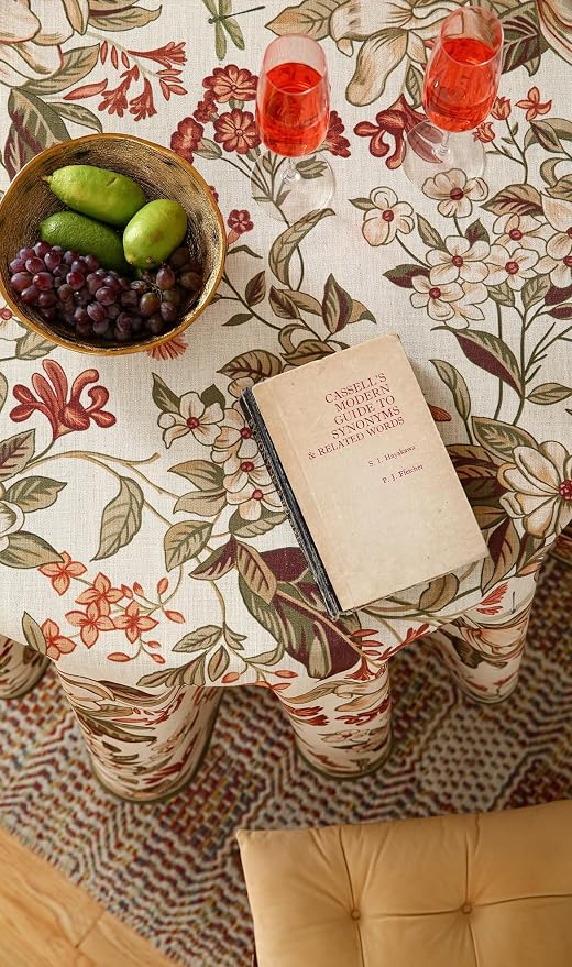 ISAENNE Designer Vintage Round Linen Tablecloth,Diameter 55"-Grace A | French Elegant Beautiful Durable Printed Table Cloth,Floral Pattern,Decoration,Heavyweight,Dining,Kitchen,Thanksgiving