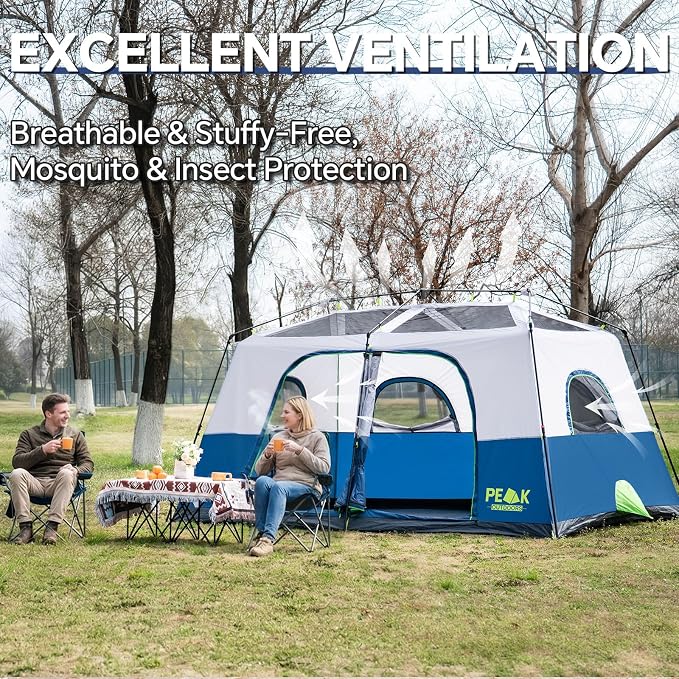 PEAK OUTDOORS Instant Tent 6/8 Person Tents for Camping, 60 Second Easy Setup Portable Camping Cabin Tent with Rainfly, Waterproof Pop Up Tents for Family Camping & Hiking with Expandable Carry Bag