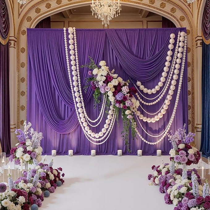 30ft x 10ft Wrinkle Free Purple Backdrop Curtains for Parties, 6 Panels 5ftx10ft Polyester Backdrop Drapes for Mermaid Birthday Photography Background Parties