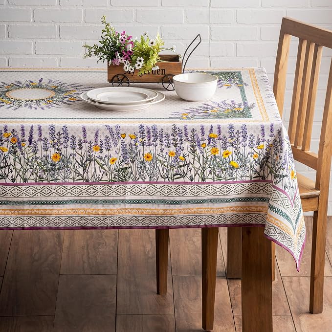 Maison d' Hermine Table Cloth Rectangle Table 100% Cotton 70 x 90 Inches Tablecloth Reusable Decorative for Dining Kitchen Room Farmhouse Party Home Hotel Restaurant Spring Summer - Fanny Lavender