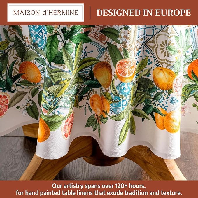 Maison d' Hermine Table Cloth Round Table 100% Cotton 63 Round Inches Tablecloth Reusable Decorative for Dining Kitchen Room Farmhouse Party Home Hotel Restaurant Spring Summer - Agrume