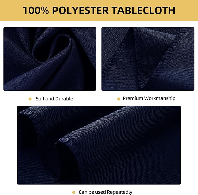 2-Pack 60x60 inch Navy Blue Table Cloths, Solid Stain and Wrinkle Resistant Tablecloth, Premium Plain Weave Polyester Fabric Rectangle Table Linen Covers for Hotel, Banquet