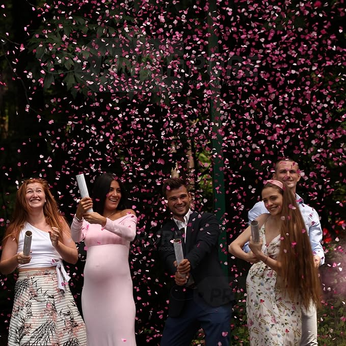 PrimePure Gender Reveal Confetti Cannon - Biodegradable Heart Shaped Confetti Poppers - Pink, 4 Pack - Baby Girl Gender Reveal Party Poppers - Pink Paper Baby Party Supplies Pop Gun