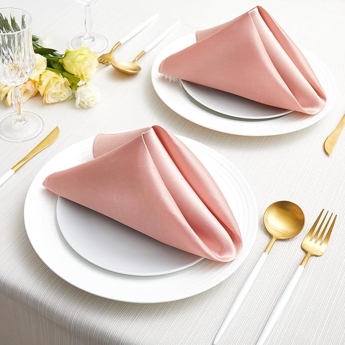 50 Pack Square Satin Dinner Napkins, 20x20 Inches Silky Soft Smooth Table Cloth Napkins for Restaurant Weddings Banquet Party Decoration, Rose Gold