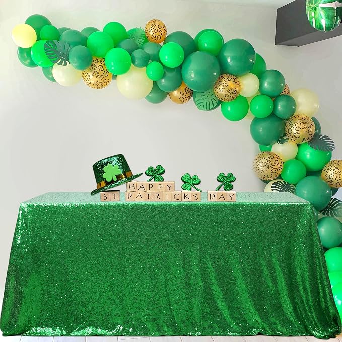 B-COOL Green Sequin Tablecloth St. Patrick's Day Rectangle 90x132 Inch Sequin Table Cloths Sparkly Drape Table Cloths Table Overlay for Wedding Party Cake Dessert Table Christmas Decoration