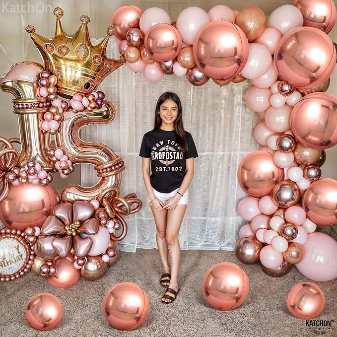 KatchOn, Rose Gold Balloons - 22 Inch, Pack of 14 | Rose Gold Foil Balloons for Sweet 16 Party Decorations, Mothers Day Decorations | Rose Gold Party Decorations, Birthday Decor for Women, Engagement