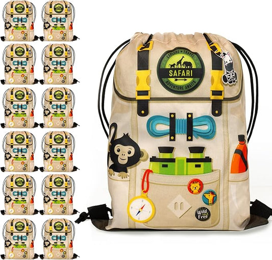 12 pk Safari Goodie Bags - Zoo Party Favors or Safari Treat Bags Ideal for Candy, Gifts, and Loot - Wild One Birthday Decorations for boys and Jungle Party Decor