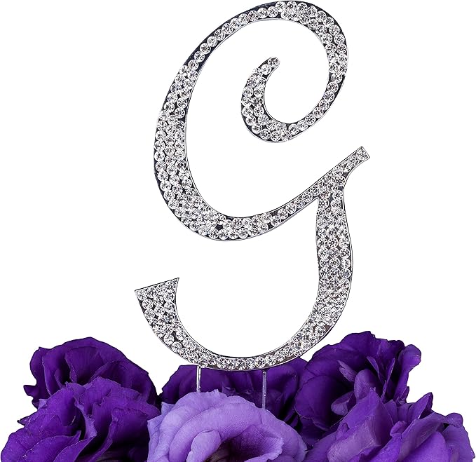 LOVENJOY Gift-Boxed 3" Rhinestone G Letter Cake Topper