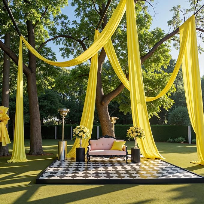 10ftx40ft Light Yellow Ceiling Curtain for Wedding Parties – 2 Panels Wrinkle-Free 40 FT Long Tent Draping Curtains for Wedding, Birthday & Theme Parties, 40ft Height with Rod Pocket