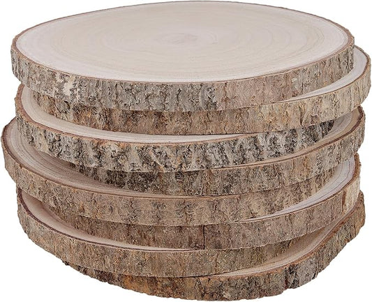 8 PCS 10-12 Inch Natural Unfinished Wood Slices, Rustic Wood Rounds for Table Centerpieces, DIY Craft Projects and Wedding Decorations