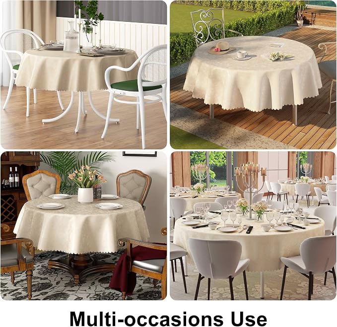 Smiry Round Table Cloth, Waterproof Heavy Duty Vinyl Tablecloths, Wipeable Washable Table Cover for Kitchen and Dining Room (Beige, 60" x 60")