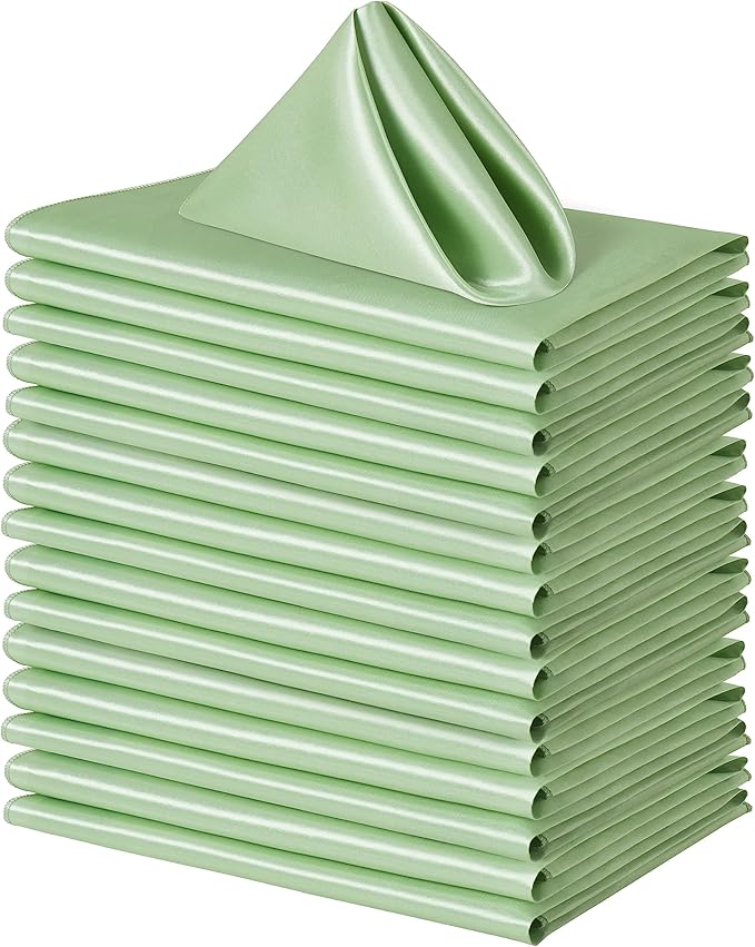 100 Pack Square Satin Dinner Napkins, 20x20 Inches Silky Soft Smooth Table Cloth Napkins for Restaurant Weddings Banquet Party Decoration, Sage Green