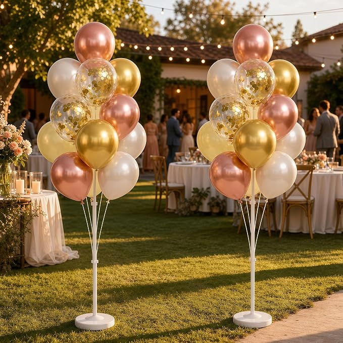 Balloon Column Stand Kit with Balloons, Base and Pole, Balloon Column Kit for Floor or Table Backdrop Decoration for Party Wedding Baby Shower Birthday Graduation (Rose Gold Metallic)