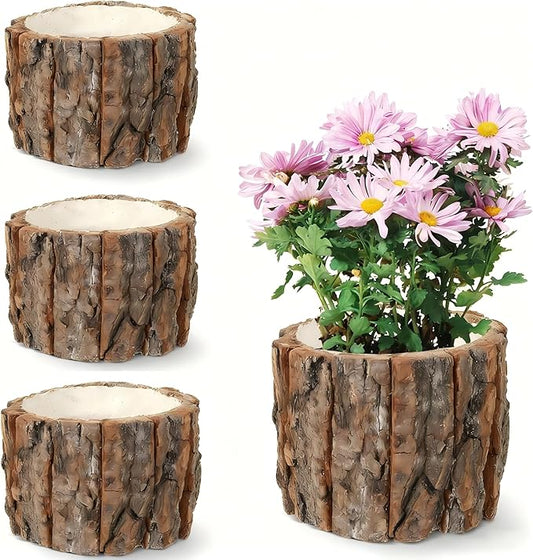 4 Pcs Wooden Vase Home Decor Rustic Flower Vases Vintage Wooden Planter Pots for Centerpieces Woodland Party Wedding Table Decor Farmhouse Buckets Bark Stump Decorative Items