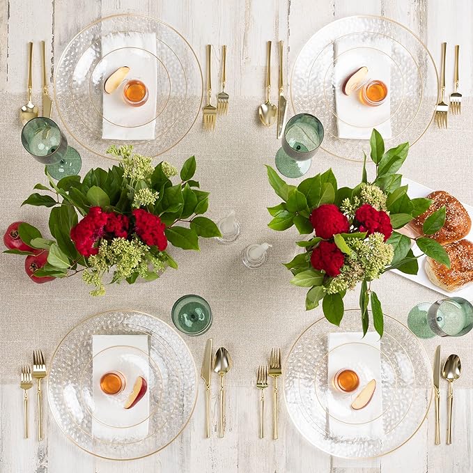 PLASTICPRO 128 Piece Combo Plates Set includes 64-7'' inch Plates & 64-10'' inch Plate Clear Hammered Plastic Party Plate Premium heavyweight Elegant, Disposable, Tableware, Dishes,