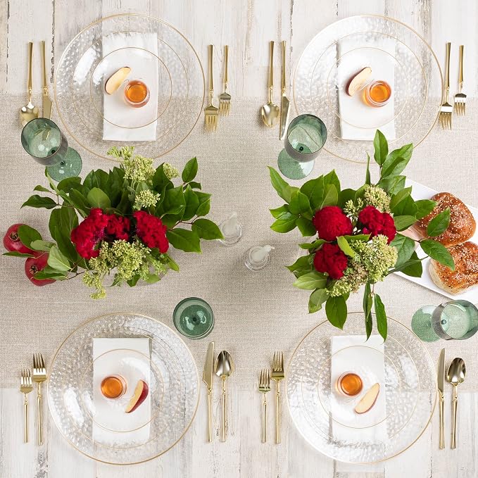 PLASTICPRO 32 Piece Combo Plate Set includes 16-7'' inch Plates & 16-10'' inch Plates Clear Hammered Plastic Party Dish heavyweight Elegant, Disposable, Tableware, Dishes,