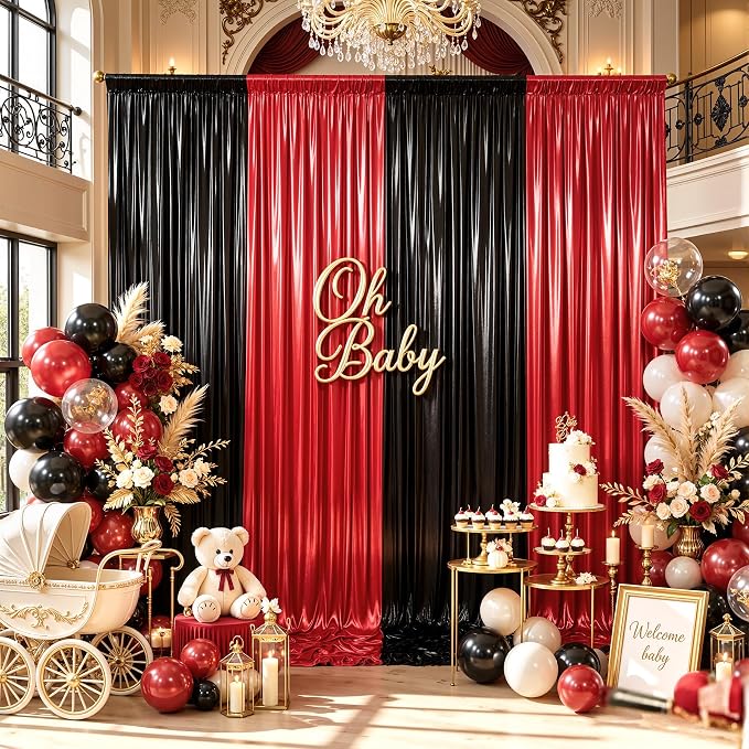 20ftx10ft Black and Red Sequin Backdrop Curtain Panels for Parties, Wrinkle Free Glitter Photo Backdrop Drapes 4 Panels 5x10FT Shimmer Back Drop Cloth for Wedding Birthday Photography Background