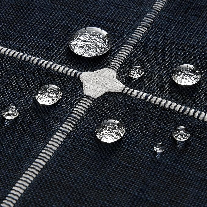 ZeeMart Grid Embroidered Hemmed Tablecloths, Navy 60x104 Inch, Farmhouse Style Heavy Weight Cotton Linen Navy Blue Tablecloths, Boho Plaid Water Resistant Rectangle Table Cloth