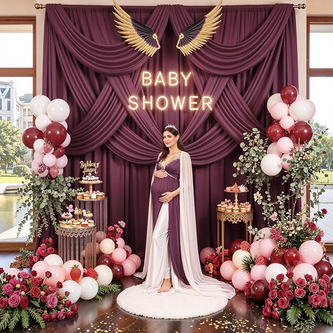 20x14ft Burgundy Backdrop Curtains for Wedding Party, 4 Panels 14 ft Long Back Drop Cloth, Wrinkle-Free Polyester Drapes for Birthday, Baby Shower, Stage Photography Background
